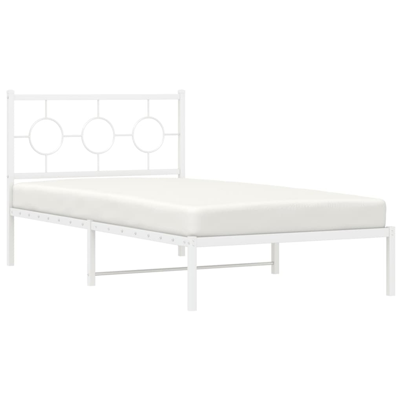 Pemberly Row Contemporary Rectangular Steel Twin Bed Frame in White