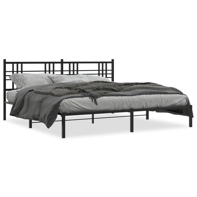 Pemberly Row Powder-Coated Steel King/Double Bed Frame in Black