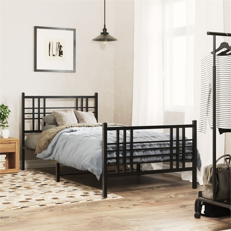 Pemberly Row Contemporary Powder-Coated Steel Twin Bed Frame in Black
