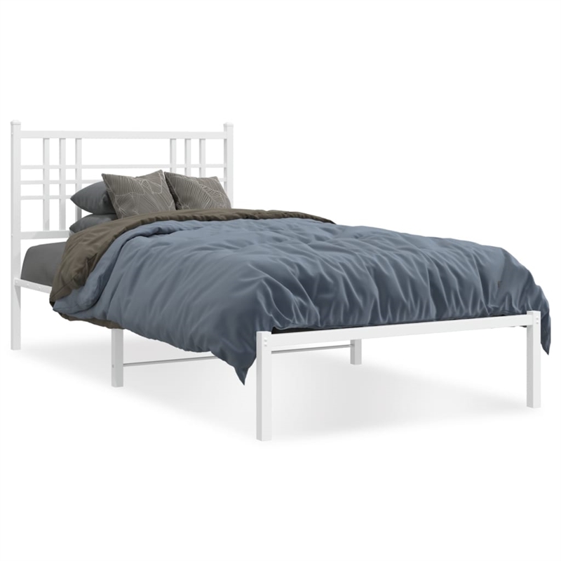 Pemberly Row Contemporary Powder-Coated Steel Twin Bed Frame in White