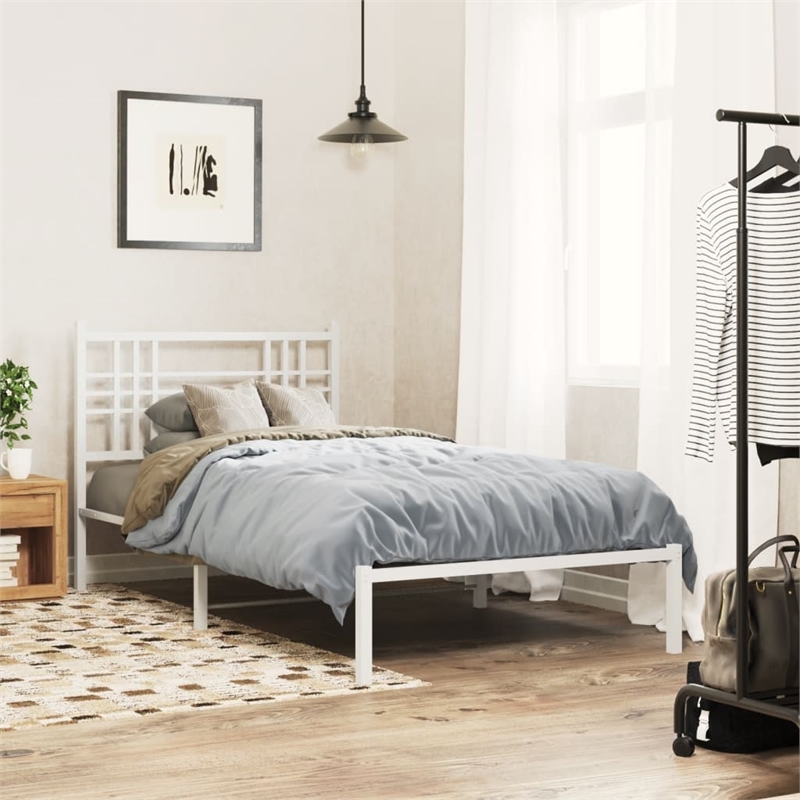 Pemberly Row Contemporary Powder-Coated Steel Twin Bed Frame in White
