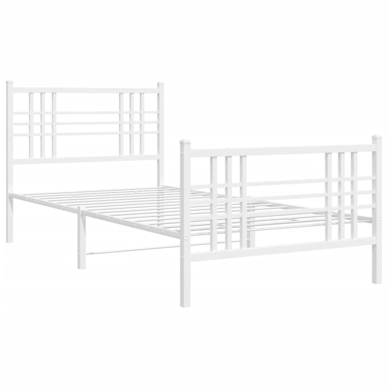 Pemberly Row Contemporary Rectangular Steel Single Bed Frame in White