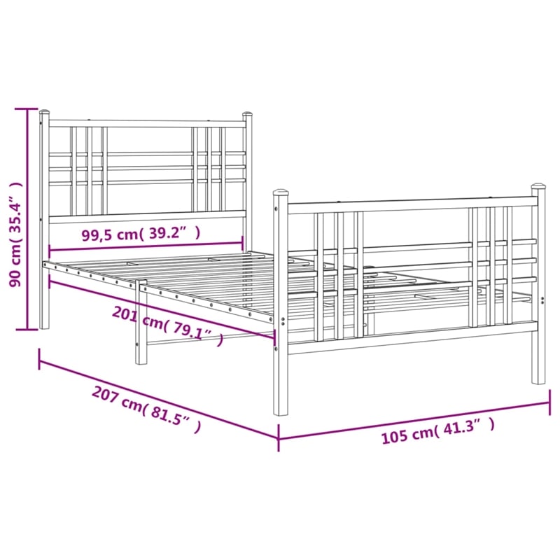 Pemberly Row Contemporary Rectangular Steel Single Bed Frame in White