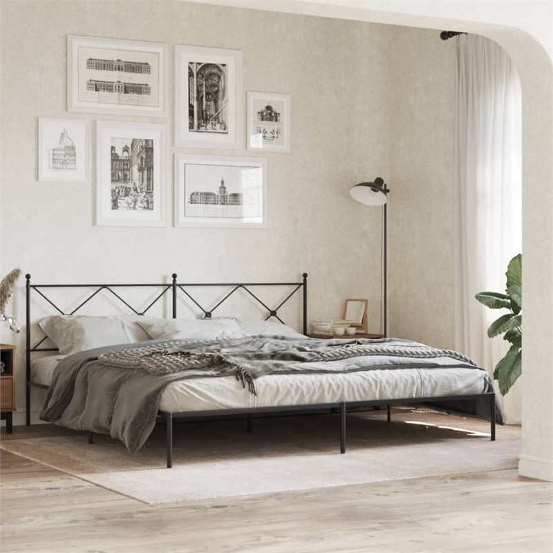 Pemberly Row Powder-Coated Steel King/Double Bed Frame in Black