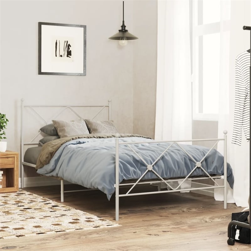 Pemberly Row 39.4 x 78.7 Rectangular Bed Frame in White Steel