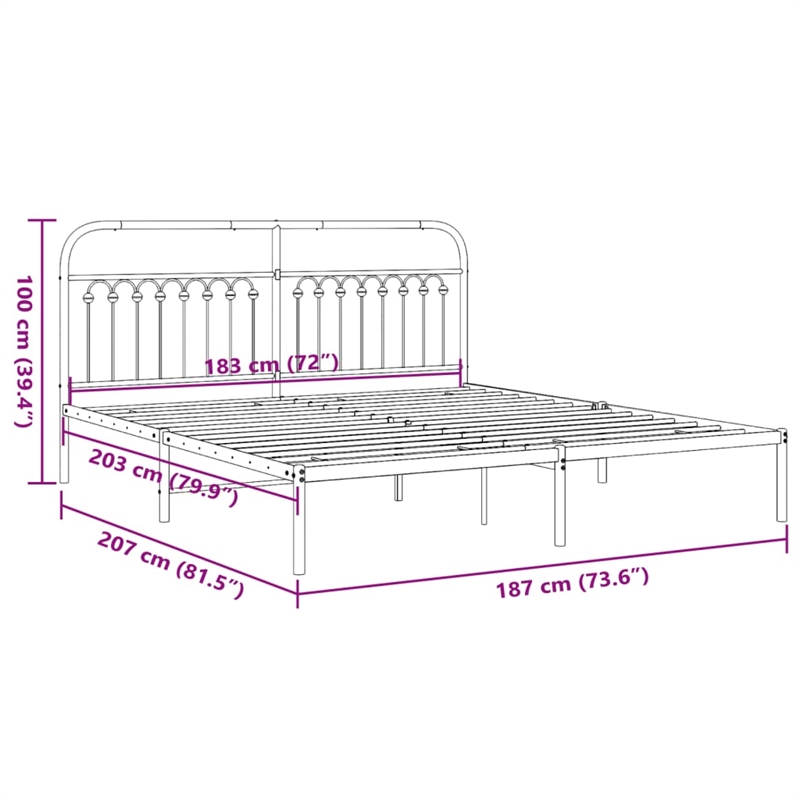 Pemberly Row Contemporary 72 x 80 Durable Bed Frame in Black Steel