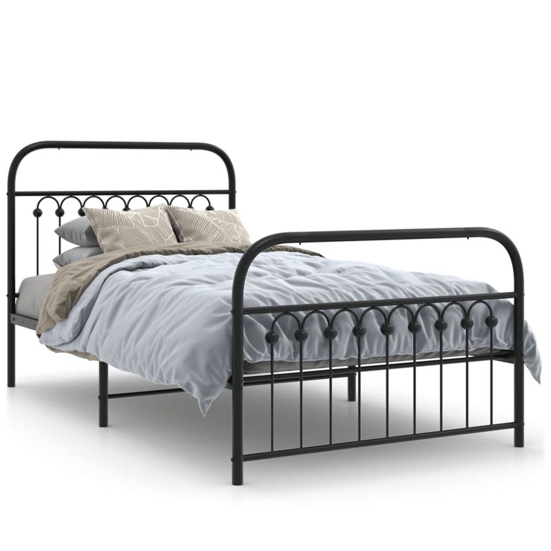 Pemberly Row Contemporary Rectangular 39.4x78.7 Bed Frame in Black Steel