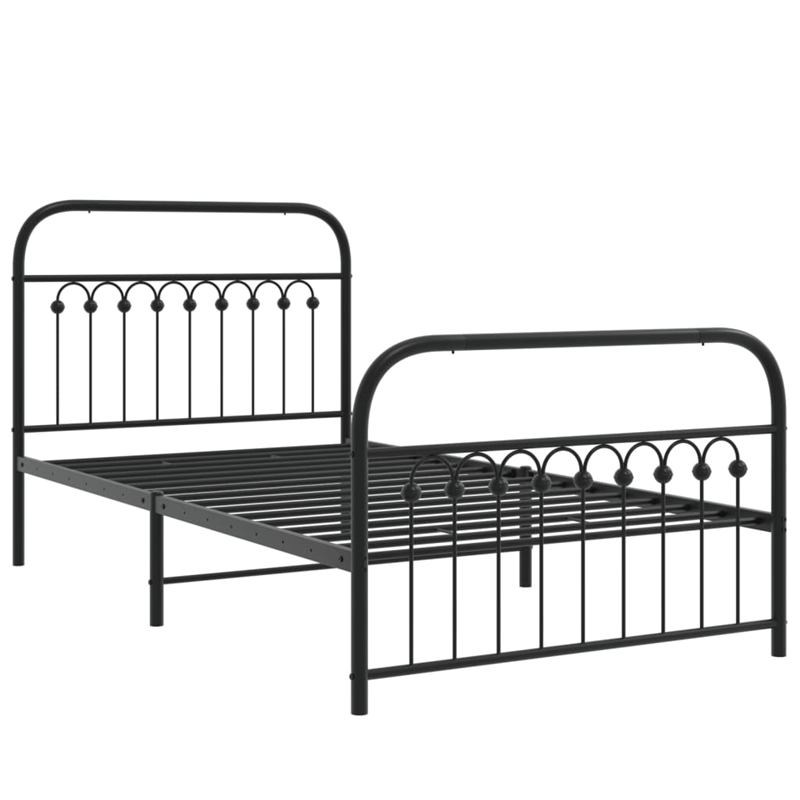 Pemberly Row Contemporary Rectangular 39.4x78.7 Bed Frame in Black Steel