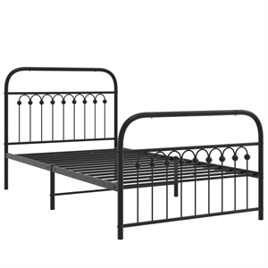Pemberly Row Contemporary Rectangular 39.4x78.7 Bed Frame in Black Steel