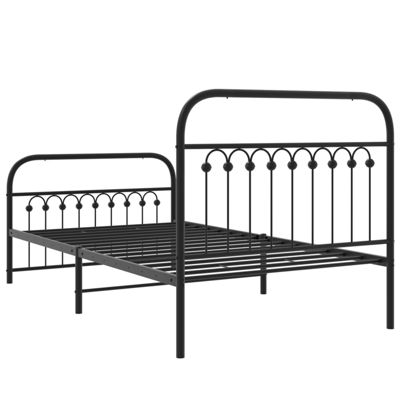 Pemberly Row Contemporary Rectangular 39.4x78.7 Bed Frame in Black Steel