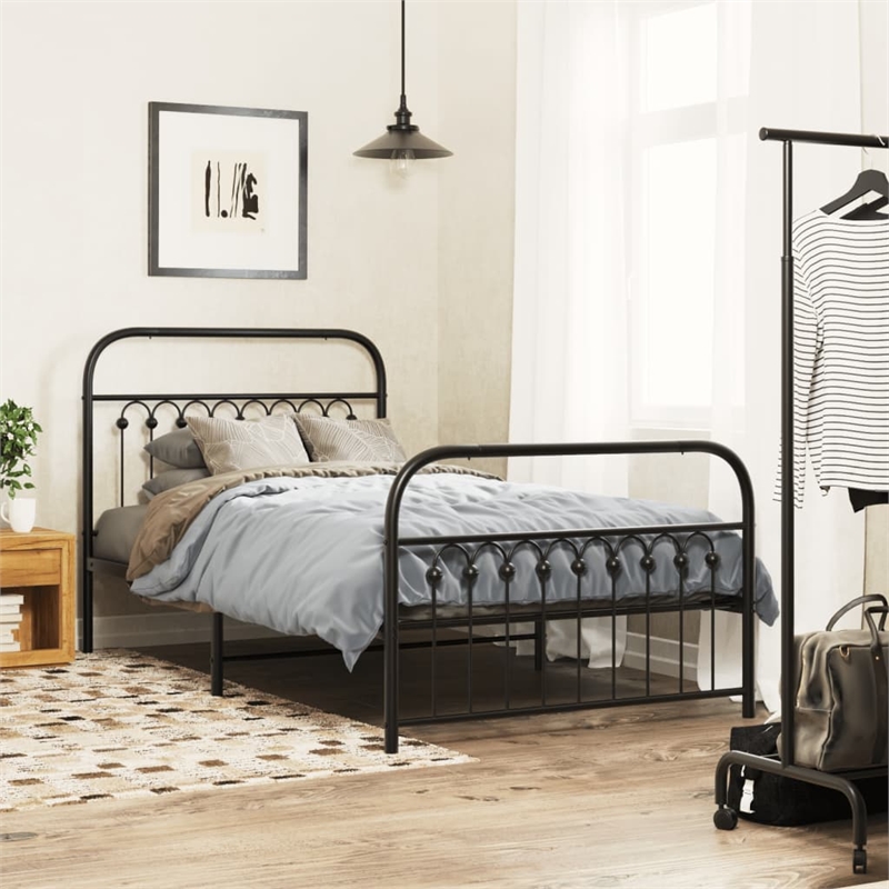 Pemberly Row Contemporary Rectangular 39.4x78.7 Bed Frame in Black Steel