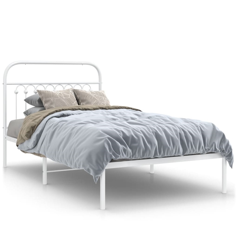 Pemberly Row Rectangular Transitional Steel Twin Bed Frame in White