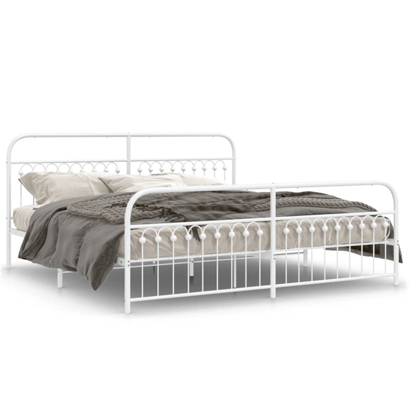 Pemberly Row Contemporary 76 x 80 Rectangular Bed Frame in White Steel