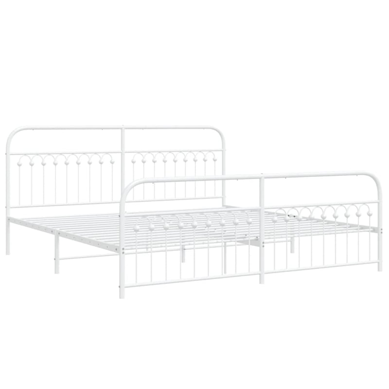 Pemberly Row Contemporary 76 x 80 Rectangular Bed Frame in White Steel