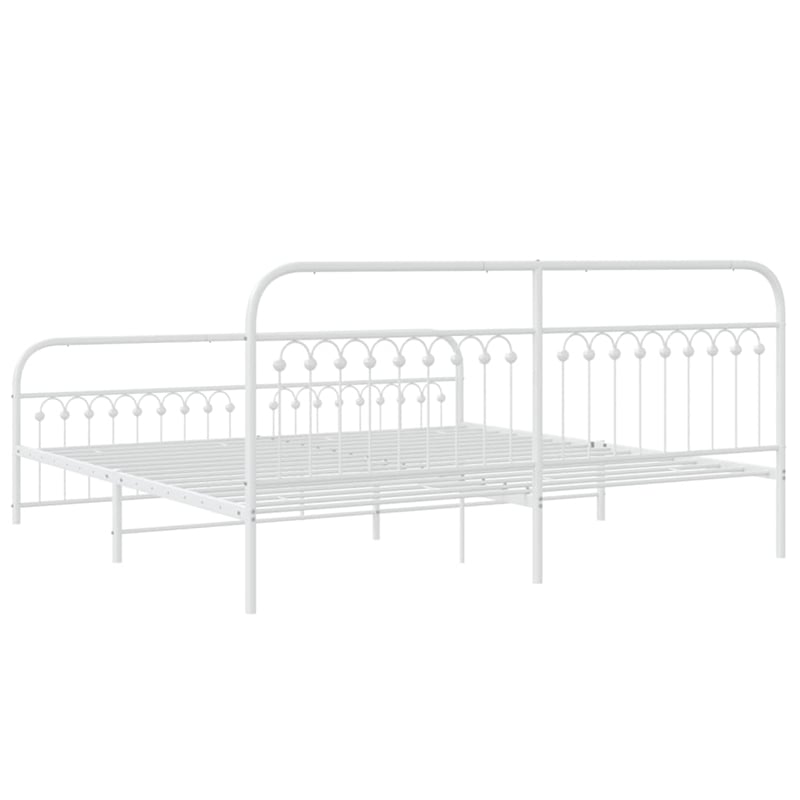 Pemberly Row Contemporary 76 x 80 Rectangular Bed Frame in White Steel