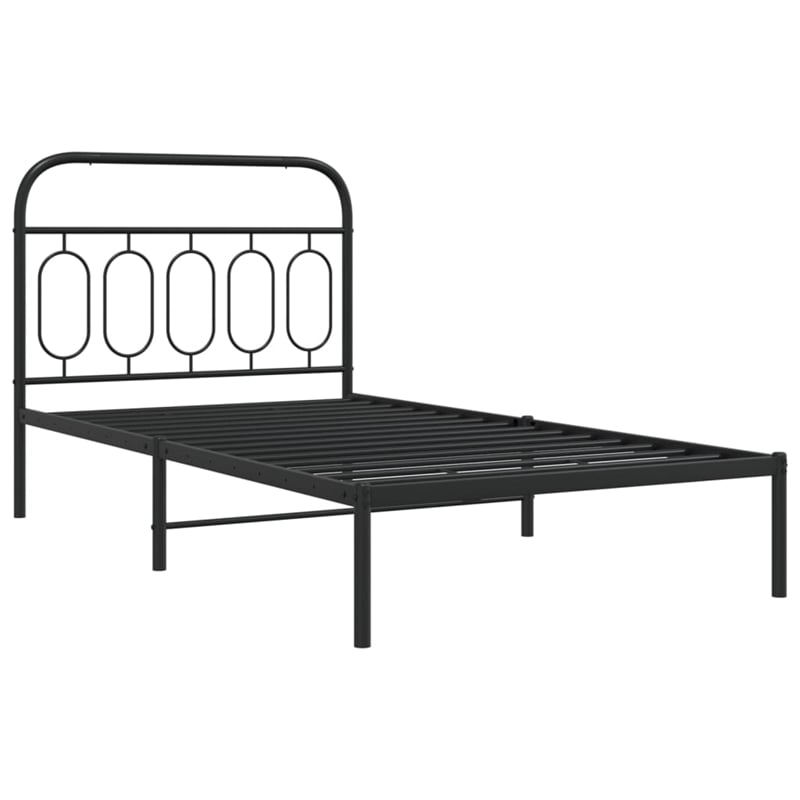 Pemberly Row Contemporary 39.4x78.7 Rectangular Bed Frame in Black Steel