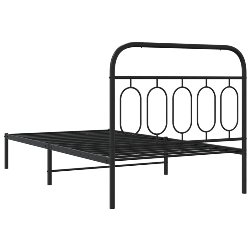 Pemberly Row Contemporary 39.4x78.7 Rectangular Bed Frame in Black Steel