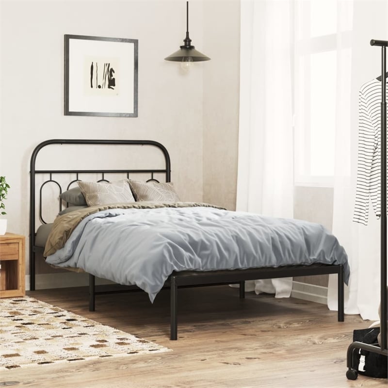 Pemberly Row Contemporary 39.4x78.7 Rectangular Bed Frame in Black Steel