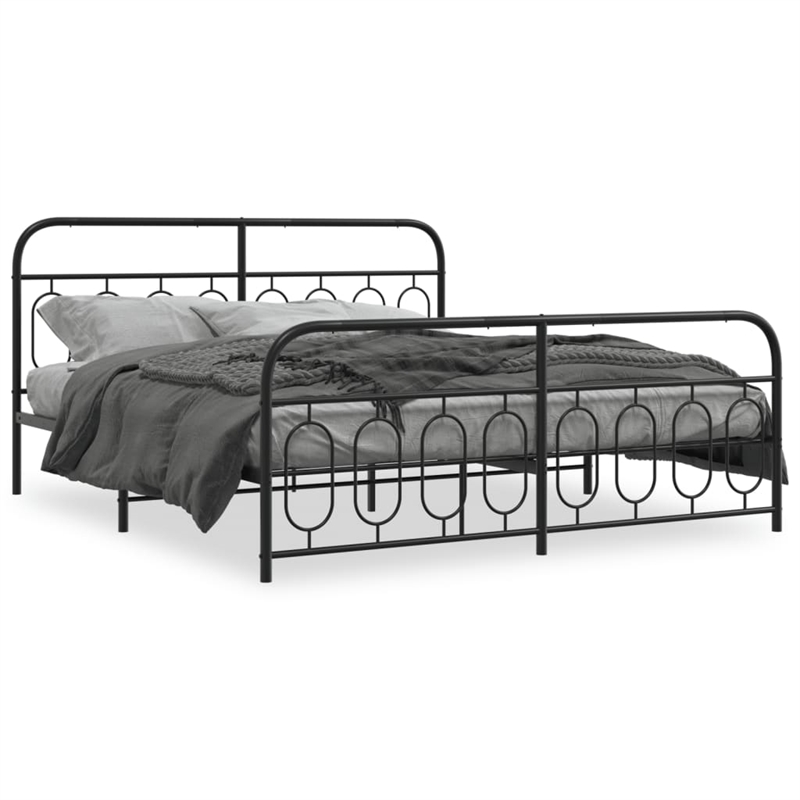 Pemberly Row Rectangular Modern Steel Full Bed Frame in Black