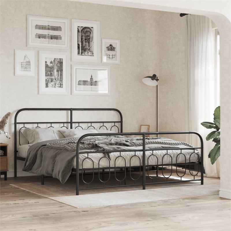Pemberly Row Rectangular Modern Steel Full Bed Frame in Black
