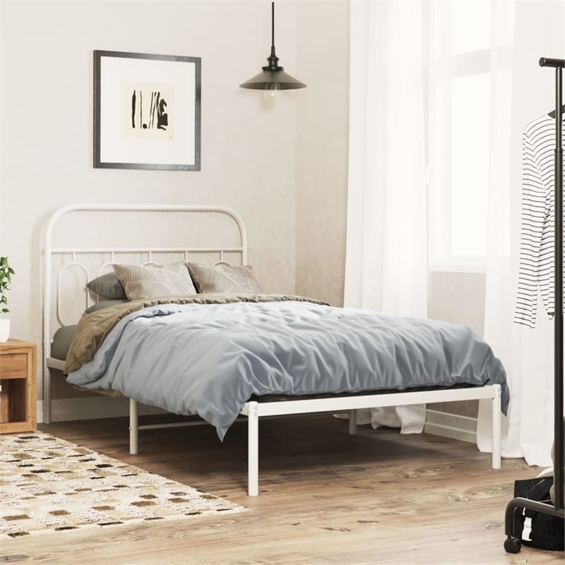 Pemberly Row Contemporary Engineered wood Twin Bed Frame in White