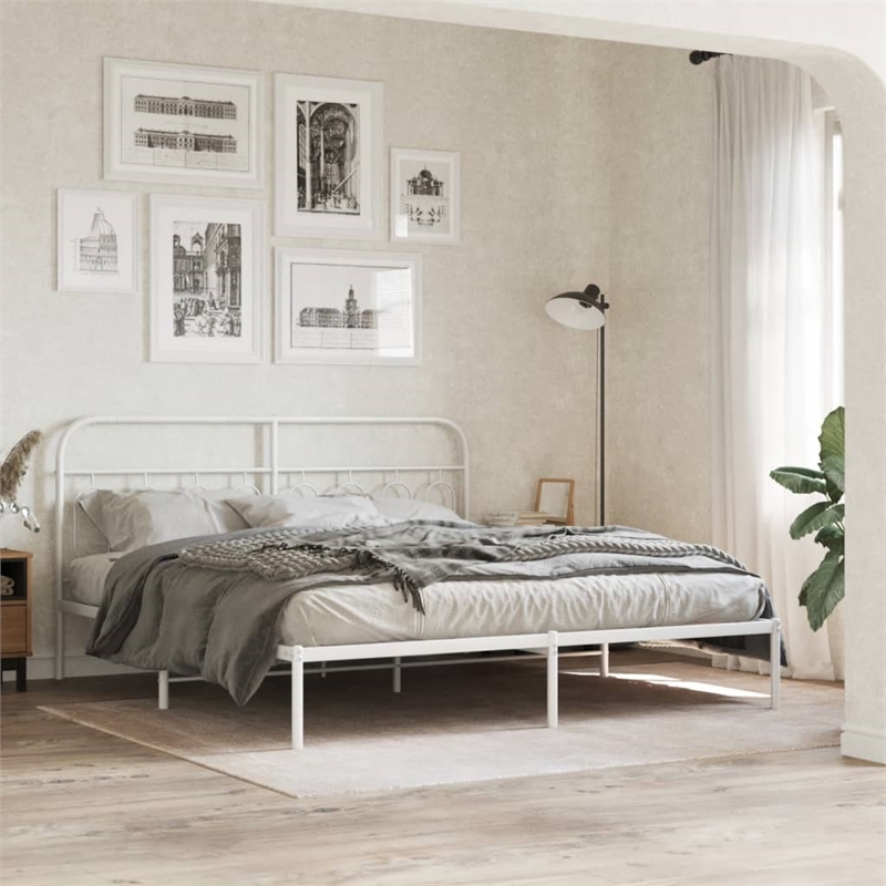 Pemberly Row Powder-Coated Steel King/Double Bed Frame in White