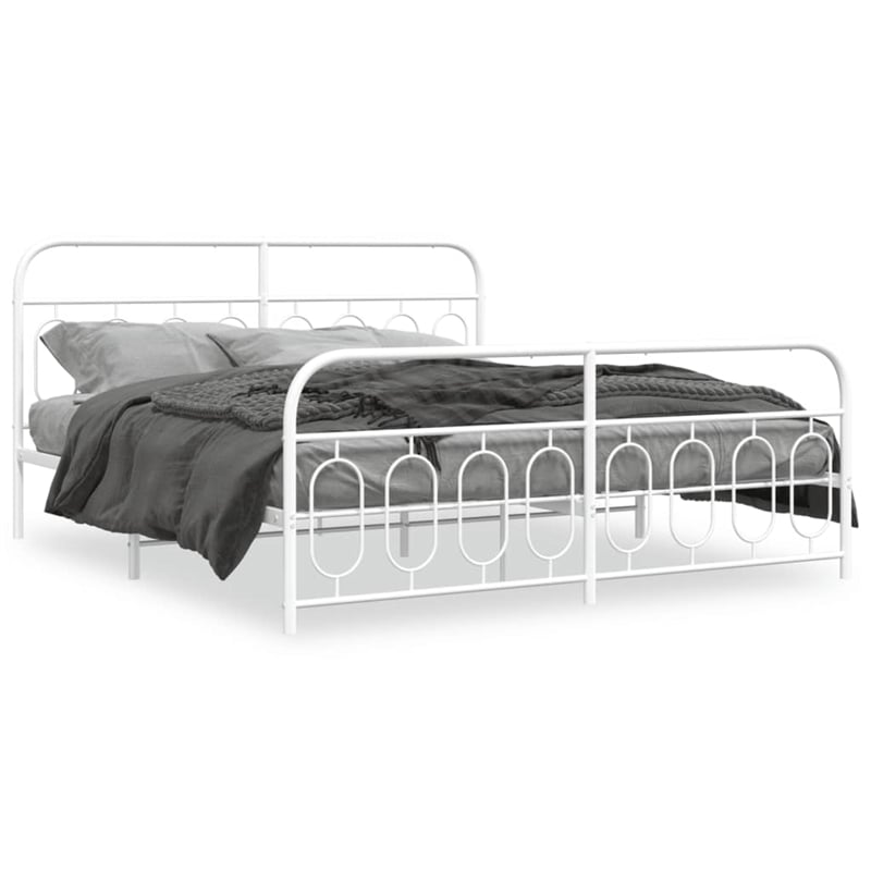 Pemberly Row Rectangular Powder-Coated Steel Full Bed Frame in White