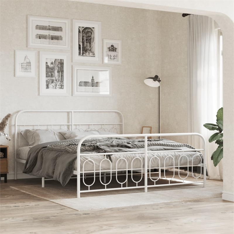 Pemberly Row Rectangular Powder-Coated Steel Full Bed Frame in White