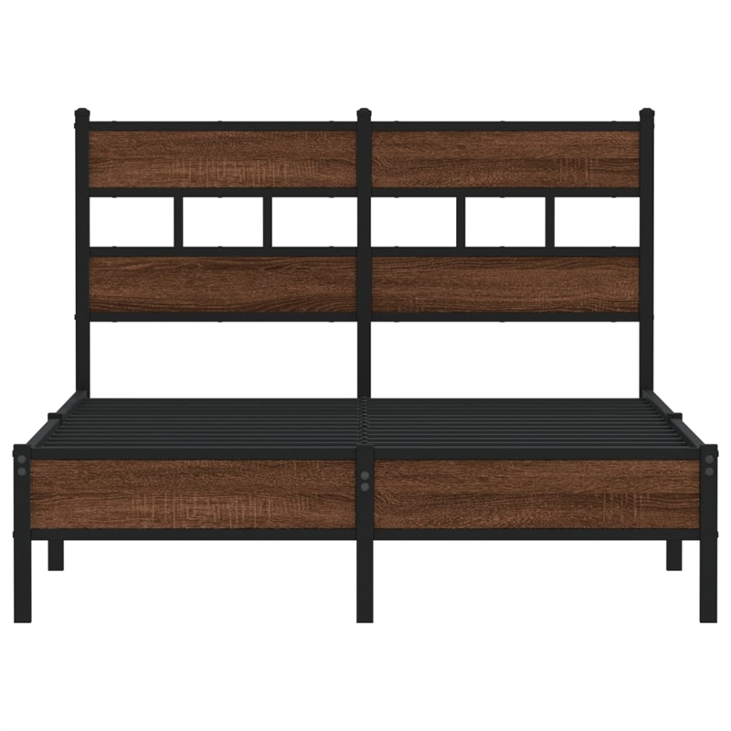 Pemberly Row Engineered Wood Steel Small Bed Frame in Brown Oak
