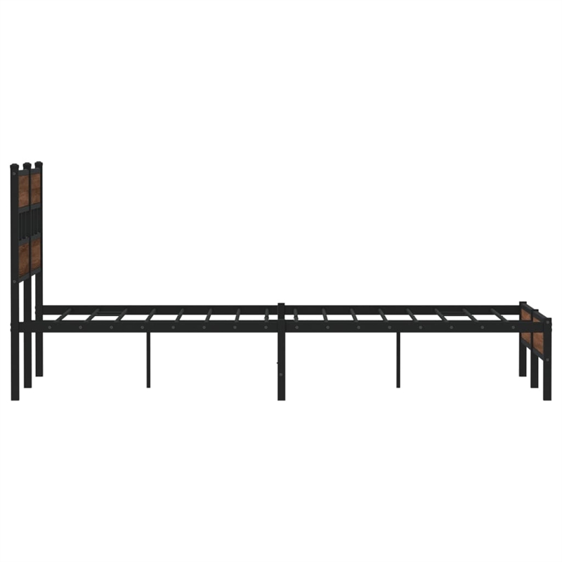 Pemberly Row Engineered Wood Steel Small Bed Frame in Brown Oak
