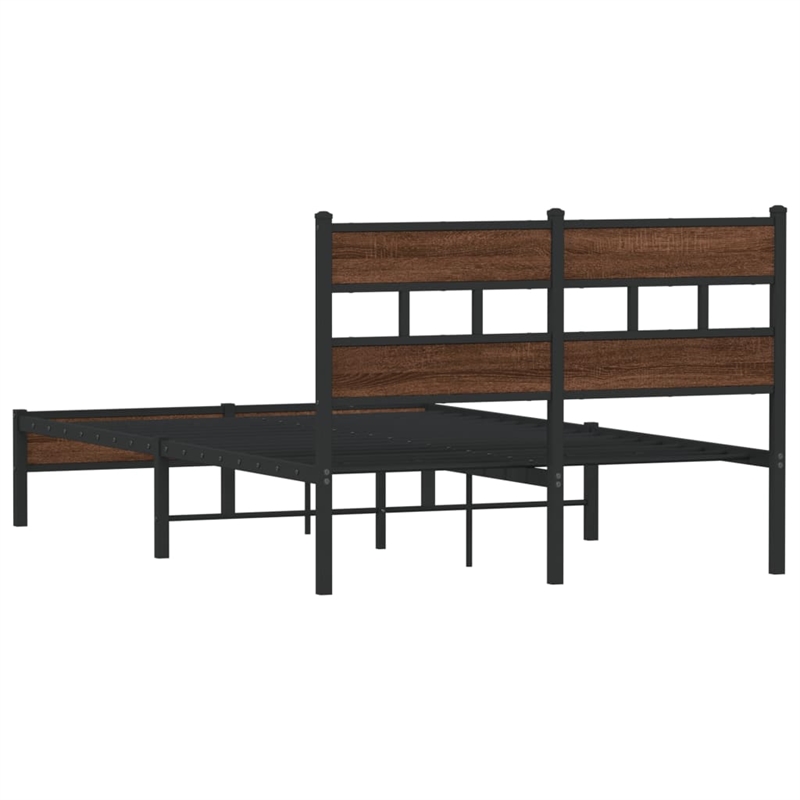 Pemberly Row Engineered Wood Steel Small Bed Frame in Brown Oak