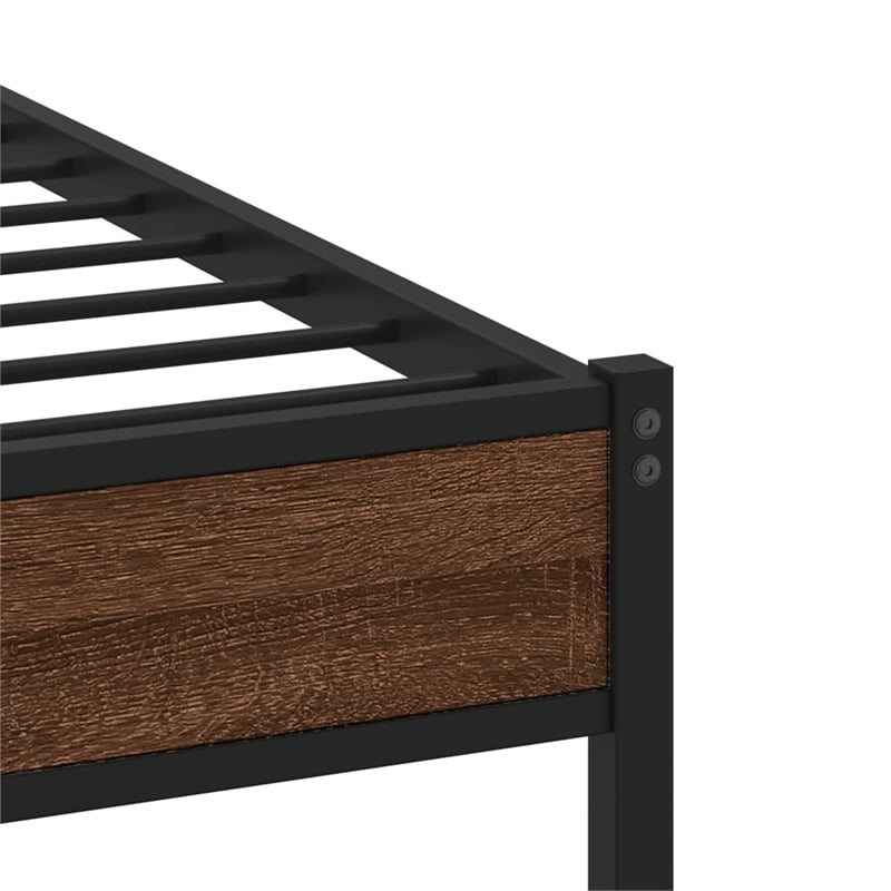 Pemberly Row Engineered Wood Steel Small Bed Frame in Brown Oak