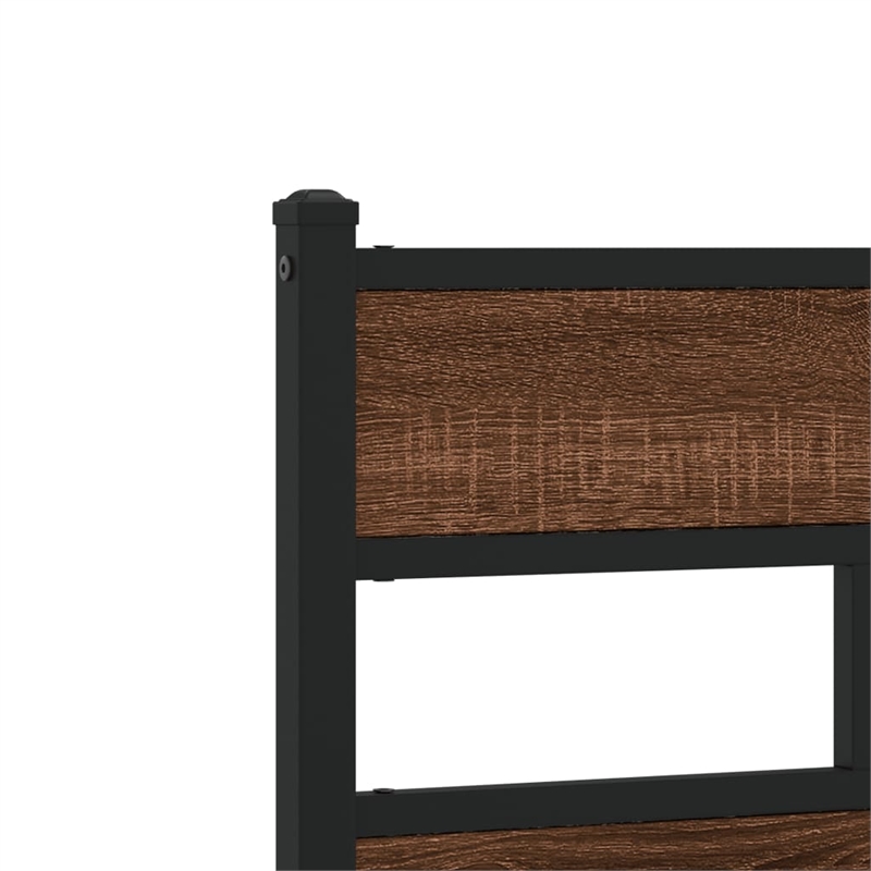 Pemberly Row Engineered Wood Steel Small Bed Frame in Brown Oak