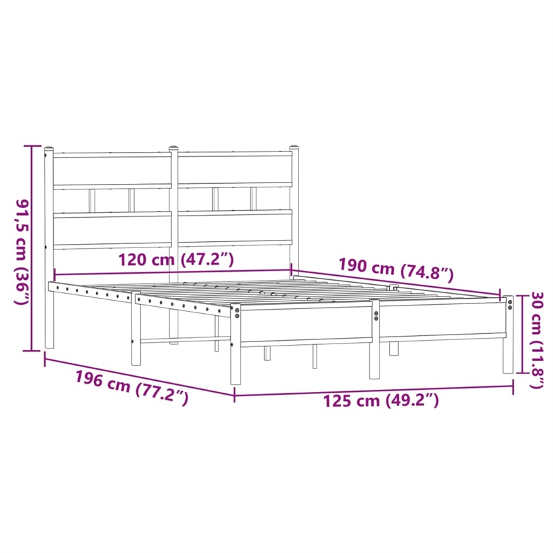 Pemberly Row Engineered Wood Steel Small Bed Frame in Brown Oak