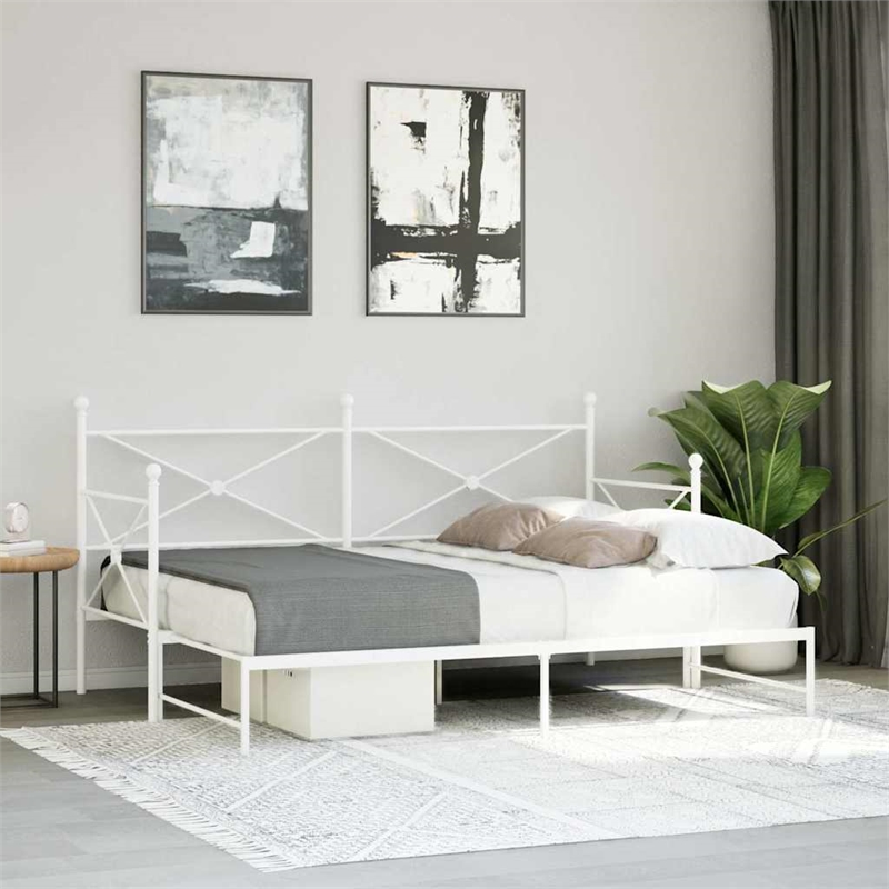 Pemberly Row Contemporary Steel Daybed With Trundle in White