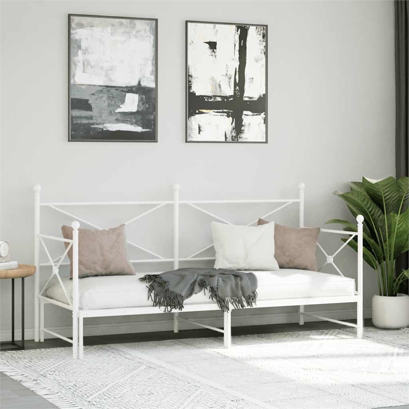 Pemberly Row Contemporary Steel Daybed With Trundle in White