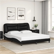 Pemberly Row Engineered Wood Faux Leather Queen Bed Frame in Black and White
