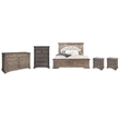 Pemberly Row Set of 5 - Gray Panel Queen Bed & Dresser & 2 Nightstands & Chest