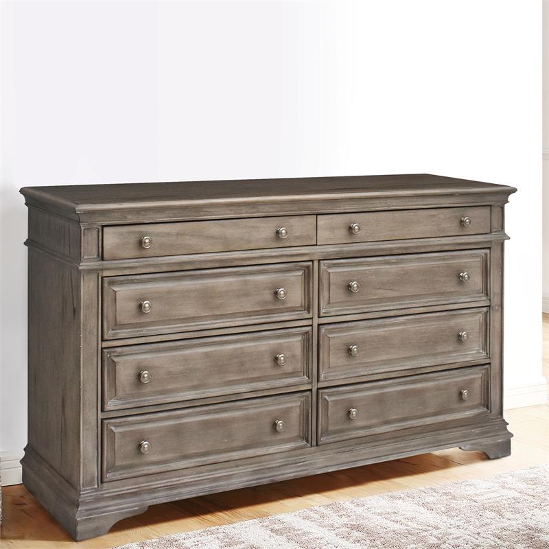 Pemberly Row Set of 4 Gray Panel King Bed & Dresser & Nightstand & Chest