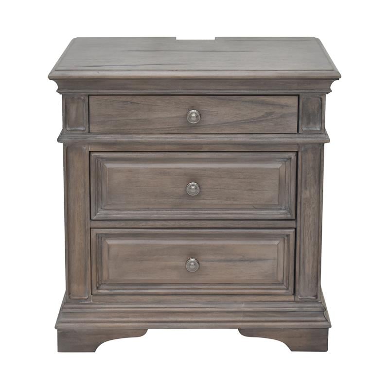 Pemberly Row Set of 2 Driftwood Gray Wood 3-Drawer Nightstands