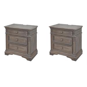 Pemberly Row Set of 2 Driftwood Gray Wood 3-Drawer Nightstands