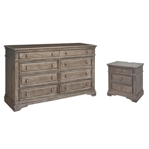 Pemberly Row Set of 2 Driftwood Gray Wood 8-Drawer Dresser & 3-Drawer Nightstand