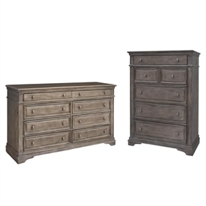 Pemberly Row Set of 2 Driftwood Gray Wood 8-Drawer Dresser & 5-Drawer Chest