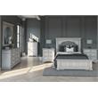 Pemberly Row Set of 3 - Rustic Ivory Upholstered Panel Queen Bed & 2 Nightstands