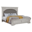 Pemberly Row Set of 3 - Rustic Ivory Upholstered Panel Queen Bed & 2 Nightstands