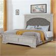 Pemberly Row Set of 3 - Rustic Ivory Upholstered Panel King Bed & 2 Nightstands