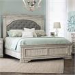 Pemberly Row Set of 2 Rustic Ivory Wood Upholstered Panel Queen Bed & Nightstand