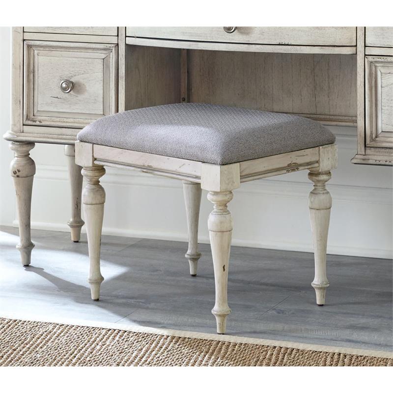 Pemberly Row Set of 2 Rustic Ivory Wood Vanity Bench and Desk