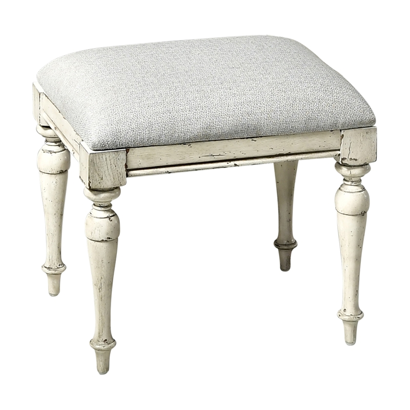 Pemberly Row Set of 2 Rustic Ivory Wood Vanity Bench and Desk