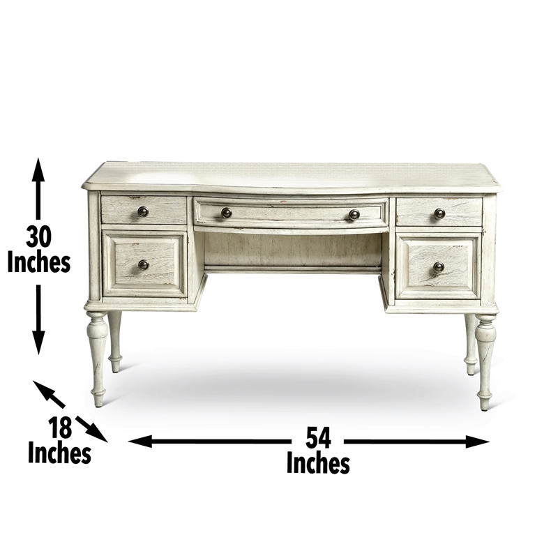 Pemberly Row Set of 2 Rustic Ivory Wood Vanity Bench and Desk